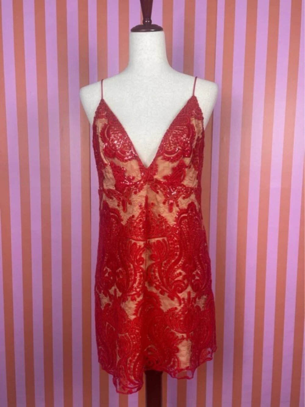 Free people night shimmers red sequin mini dress - Picture 1 of 5